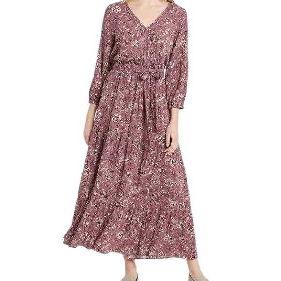 Knox Rose Dresses & Skirts - Knox Rose Lavender Floral Long Sleeve V-Neck Tie Waist Maxi Dress Size L